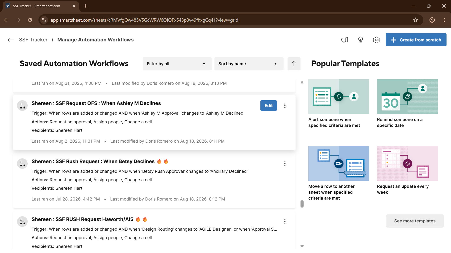 Smartsheet automation screenshot 1